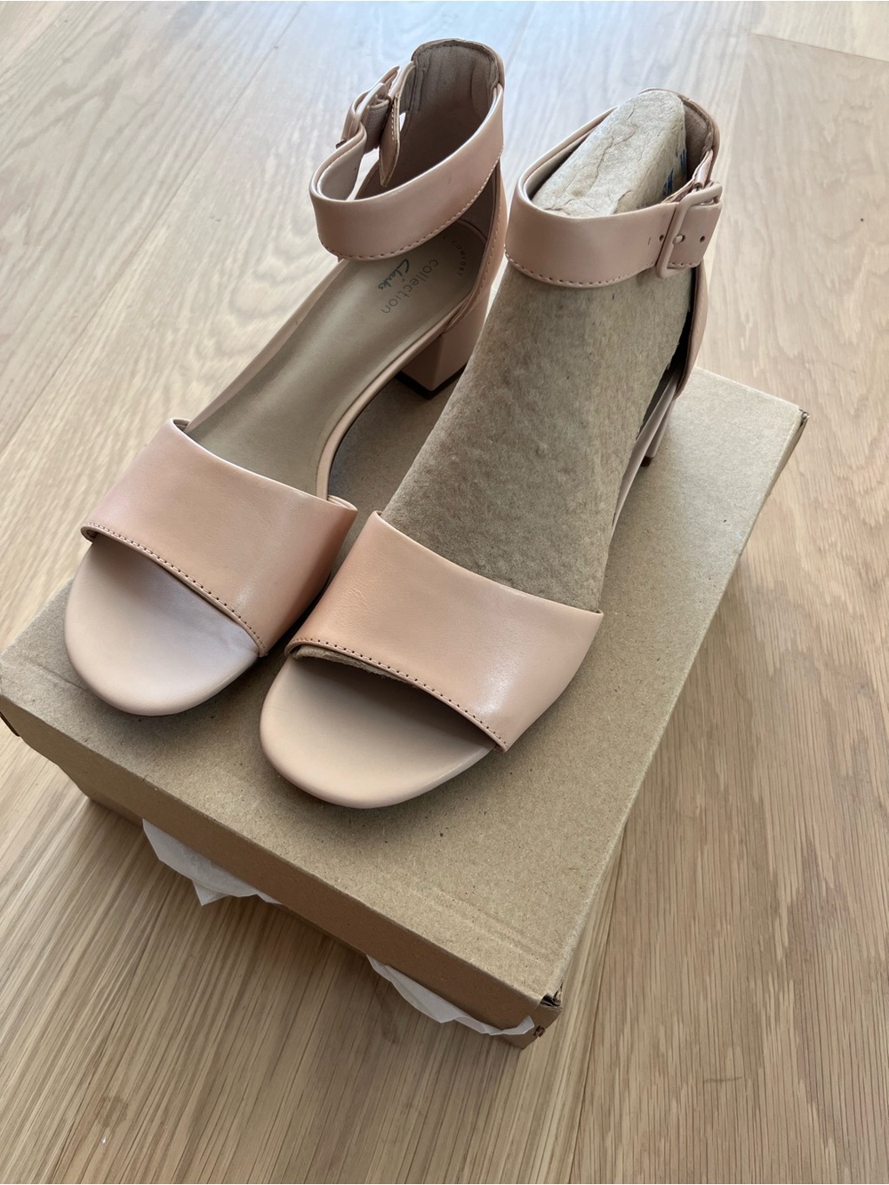 Clarks Beige Rose Open-Toe Ankle-Strap Block Heel Sandals